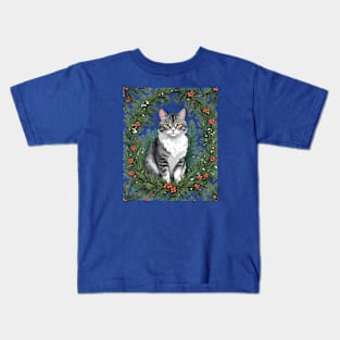 Cute Cartoon-Style Maine Cat With Pine Kids T-Shirt